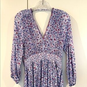 Poupette St. Barth Floral V-Neck Dress in Blue and Pink